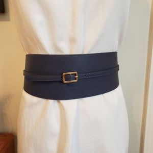Navy blue waist belt with gold buckle